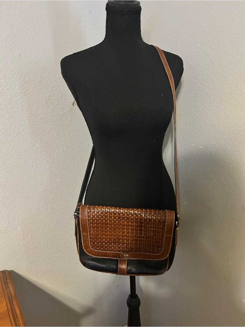 Bally Brown Woven Leather Crossbody Bag